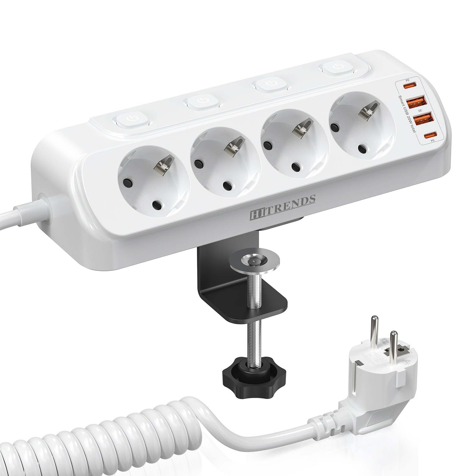 Power Strip Desk - 8-in-1 다기능 코너 소켓 보드, 4AC+2USB-A+2USB-C