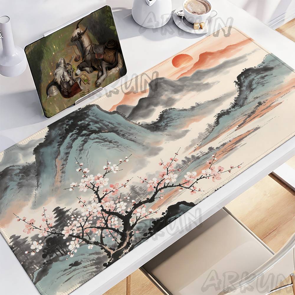 Home Office With View - 풍경 수묵화 마우스 패드 수채화 산