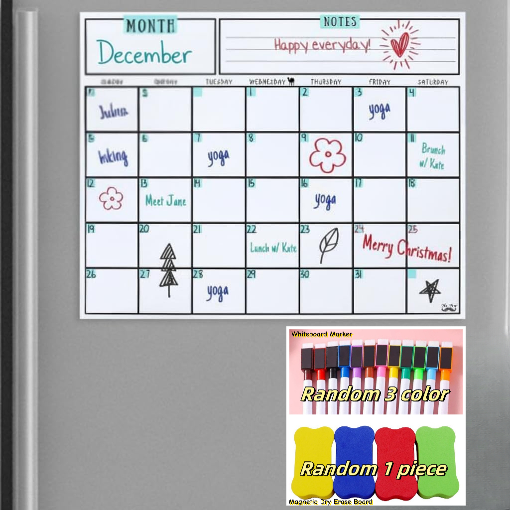 Magnetic Calendar Board - 자석식 드라이 이레이즈 캘린더, 14.7 x