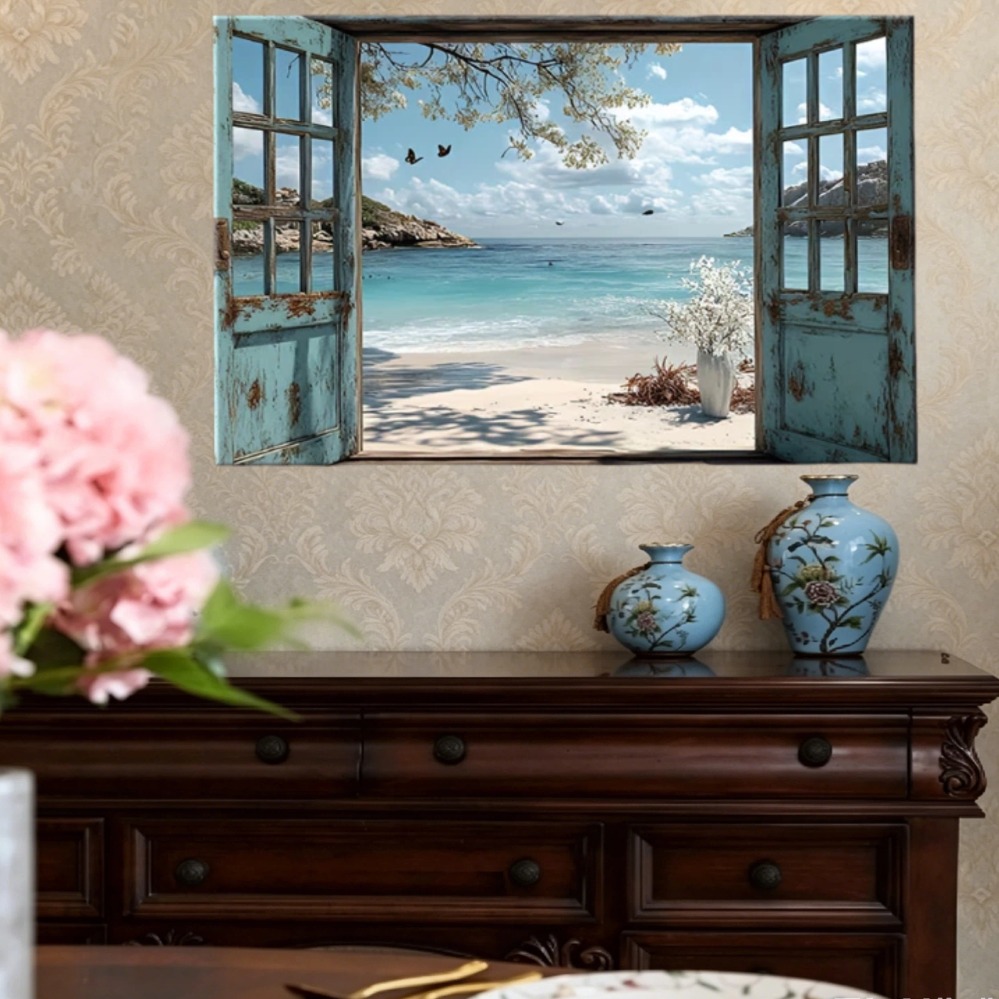 Home Office With View - 바다 전망을 보이는 문문형 프린트, 거실,