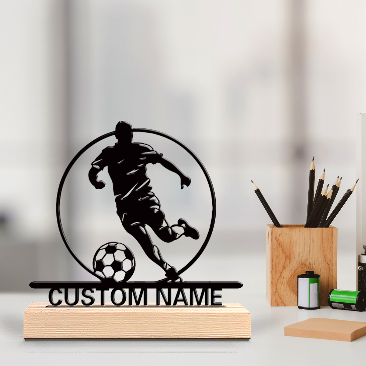 Home Office Gifts - 맞춤형 축구 선수 금속 조각상 (이름