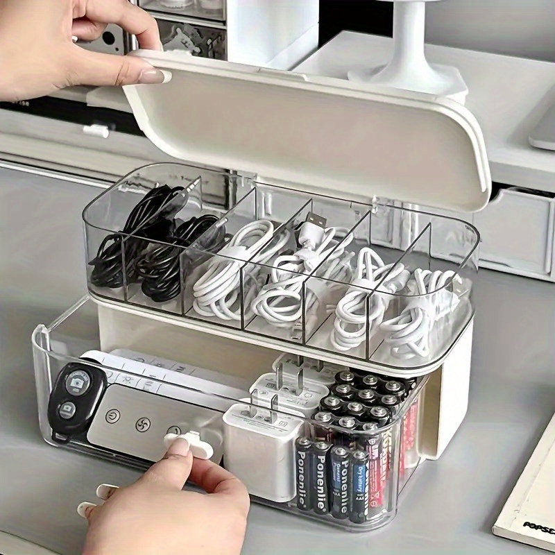 Cable Management Box - 이중 레이어 투명 데스크탑 케이블 정리함