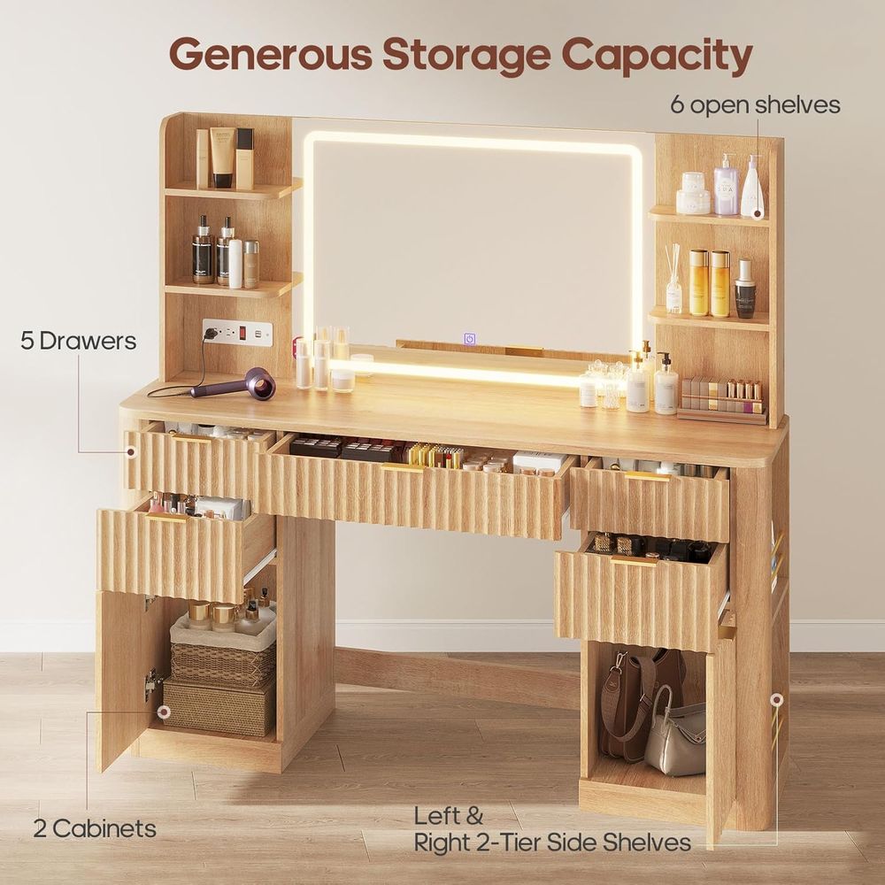 HAUOMS 51.2인치 루테드 메이크업 화장대(대형  - Power Strip Desk 리뷰 및 가격